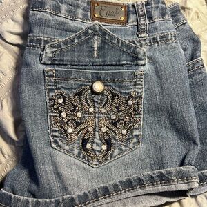 Earl Jeans Blue Jean Shorts with Embellished Pocket